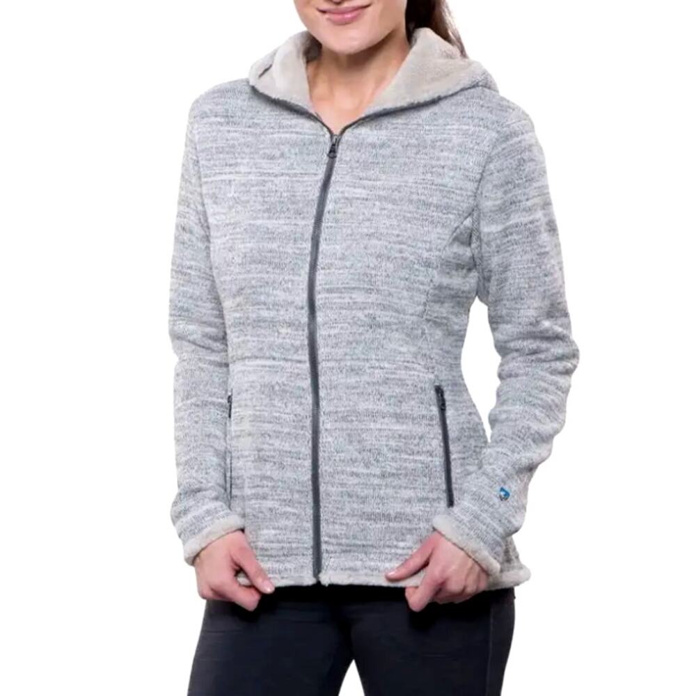 Kühl Alska Hoodie Ash Grey Warm Winter Full Zip Jacket Shearling Trim Sz L Women